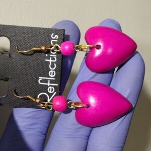 Women's Stylish Pink Wooden Heart Shape Design Beaded Drop Dangle Earrings, 2-in